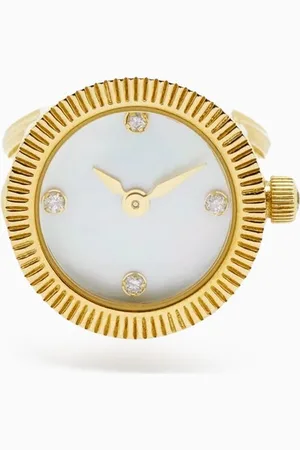 YVONNE LÉON Striped Watch Clock Ring in 9kt Gold