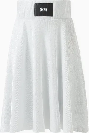 DKNY Logo-patch Midi Skirt in Plissé Fabric