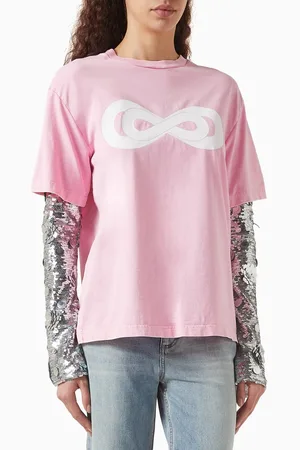 Mach & Mach Sequin-sleeve T-shirt in Jersey