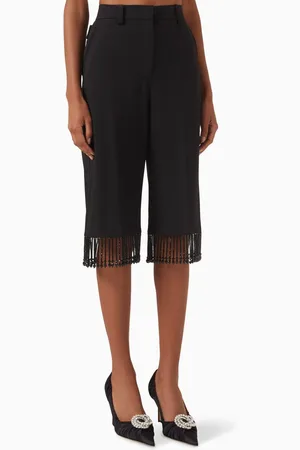 Mach & Mach Crystal Fringe Long Shorts in Wool Blend