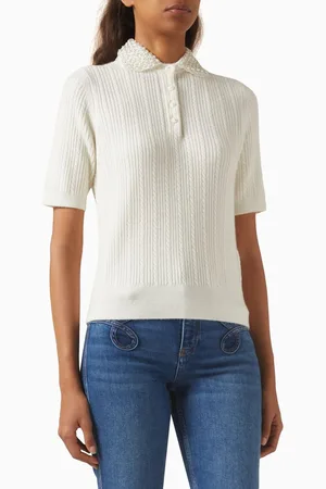Maje Embellished Polo Shirt in Wool Blend