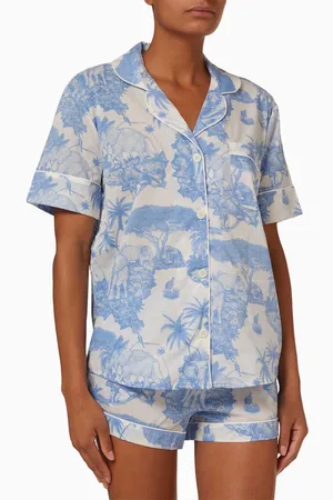Desmond & Dempsey Short Loxodonta Print Pyjama Set in Organic Cotton