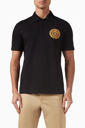 VERSACE Embroidered Chain Crest Polo Shirt in Cotton Piqué