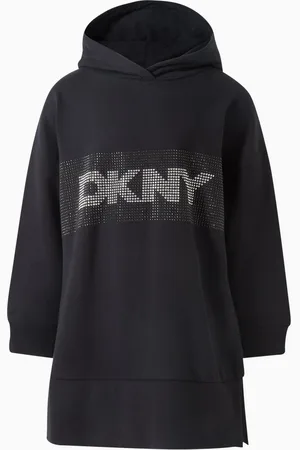 DKNY Logo Embellished Hooded Dress in Cotton
