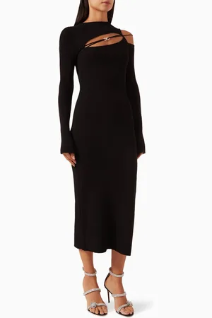 Mach & Mach Cut-Out Midi Dress in Stretch Viscose-knit