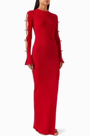 Mach & Mach Cut-out Crystal Bow Maxi Dress