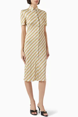 VERSACE Chain Stripes Midi Shirt Dress
