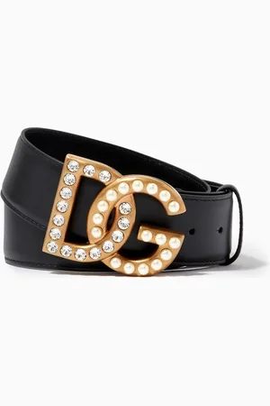 Dolce & Gabbana DG Rhinestones & Pearls Belt in Leather, 40mm