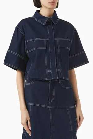 Shona Joy Jaques Crop Shirt in Denim