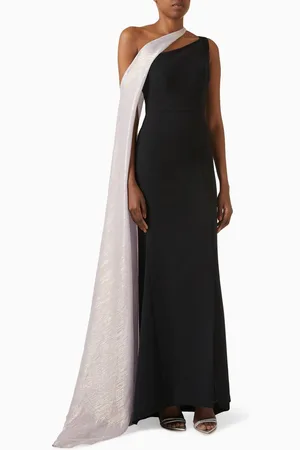 Tuvanam One-shoulder Caped Gown in Crepe
