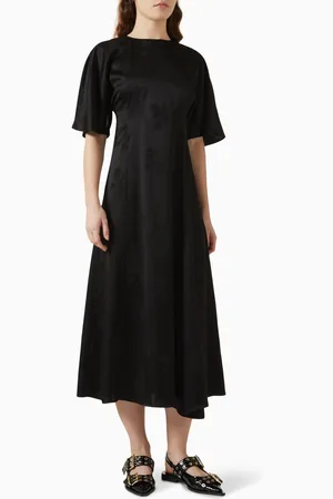 Ganni Floral Jacquard Midi Dress in Satin