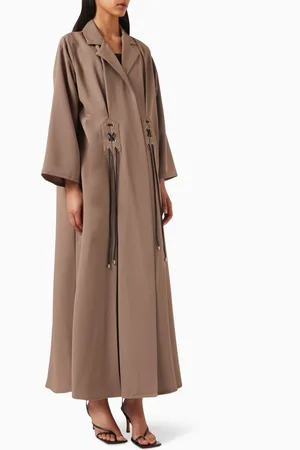 Beige Collection Tie-up Collar Abaya