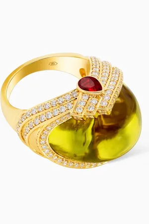 Damas Turban Lemon Quart & Diamond Ring in 18kt Gold