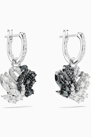 Swarovski Swan Drop Earrings in Rhodium-plated Metal