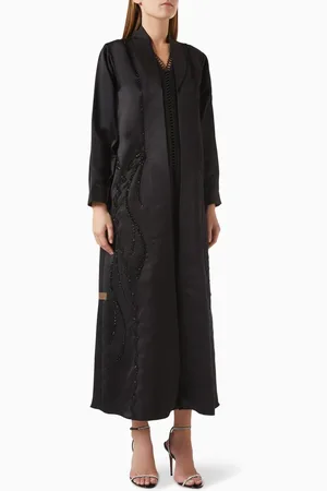 Rauaa official Thread & Loop Embroidered Abaya in Satin