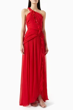 BLUMARINE Ruffle Rose Maxi Dress in Georgette