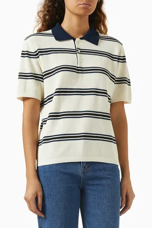 DUNST Unisex Striped Polo Shirt in Cotton-knit