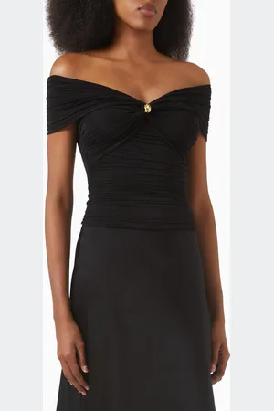 Elisabetta Franchi Jewel Detail Crop Top in Stretch Organza