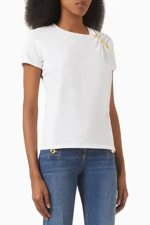 Elisabetta Franchi Jewelled Brooch T-shirt in Jersey
