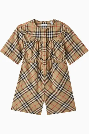 Burberry Check Playsuit in Cotton Stretch