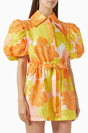 Mergim Franca Puff-sleeve Dress in Linen