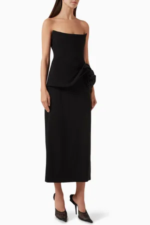MAGDA BUTRYM Floral-appliqué Bustier Midi Dress