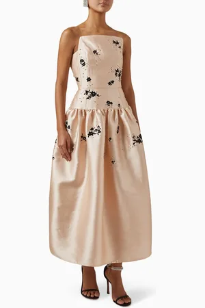 NAFSIKA SKOURTI Floral Square Bell Midi Dress in Taffeta
