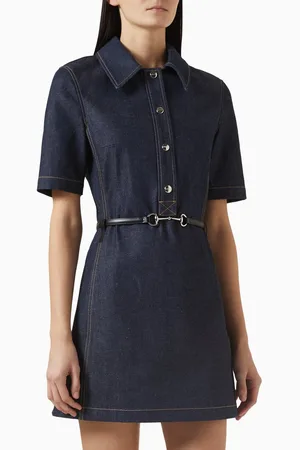 Gucci Belted Horsebit Mini Dress in Denim
