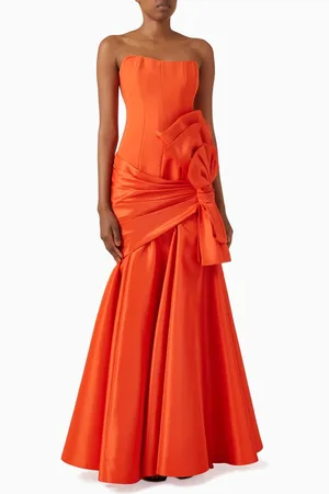 Tuvanam Bow Trim Gown in Crepe & Taffeta