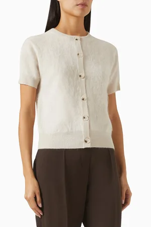 Soft Goat Brushed Short-sleeve Cardigan in Cashmere
