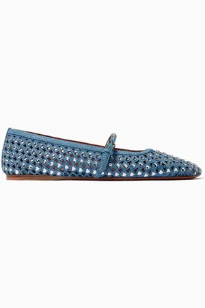 Amina Muaddi Ane Crystal-embellished Ballet Flats in Printed Suede