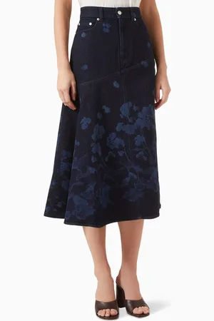 Erdem Draped Midi Skirt in Denim