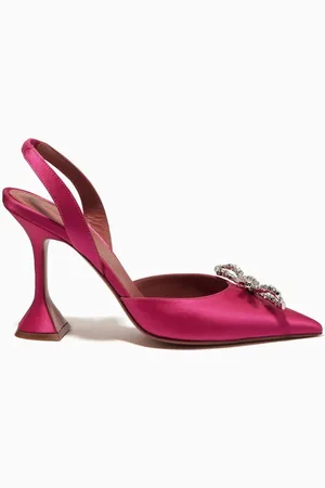 Amina Muaddi Rosie Crystal Bow Slingback Pumps in Satin