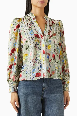ALICE+OLIVIA Arlette Blouson Blouse in Silk Satin