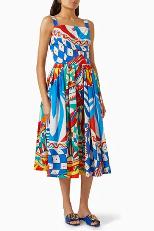 Dolce & Gabbana Carretto-print Midi Dress in Cotton-poplin