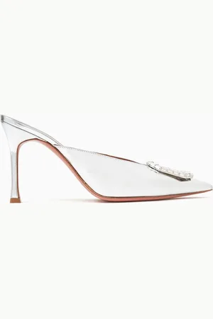 Amina Muaddi Camelia 90 Mules in Metallic Leather