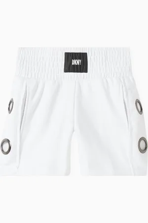 DKNY Logo-applique Eyelet Shorts in Cotton