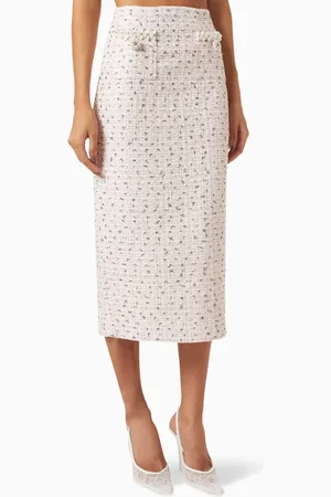 Self-Portrait Pearl-embellished Midi Skirt in Boucle