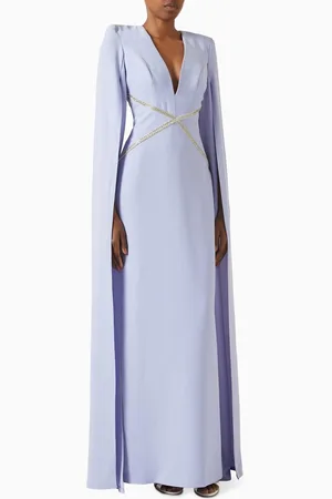 Tuvanam Embellished Chain Trim Gown in Crepe