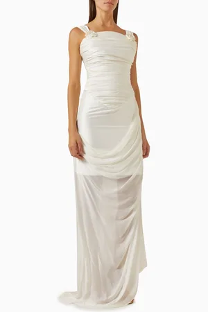 Sandra Mansour Delilah Draped Maxi Dress in Taffeta & Mousseline