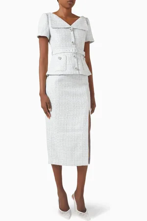 Self-Portrait Peplum-waist Midi Dress in Boucle