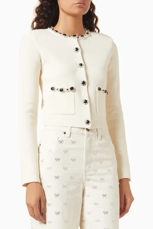 Self-Portrait Pearl Diamanté-trim Cardigan