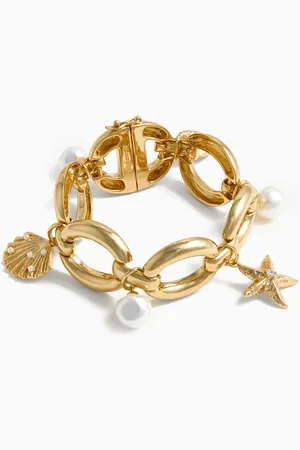 Self-Portrait Pearl Shell Charm Bracelet in Gold-plated Brass