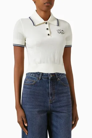 Self-Portrait Knit Polo Top in Wool
