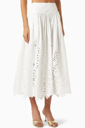 Self-Portrait Embroidered Midi Skirt in Cotton