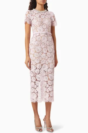 Self-Portrait Pearl Diamanté-trim Midi Dress in Lace