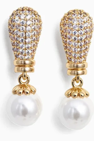 Self-Portrait Crystal Pearl Earrings in Gold-plated Brass