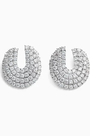 Self-Portrait Crystal Curved Earrings in -plated Brass