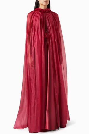 Amri Cape Gown in Satin & Organza