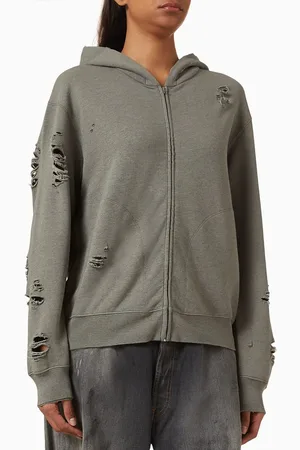 Acne Studios Distressed Zip Hoodie in Organic Cotton Blend